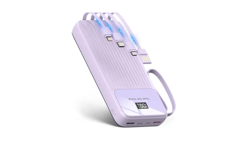 モバイルバッテリー 大容量 急速充電【40000mAh大容量&ケーブル内蔵】 6台同時充電 LCD残量表示 スマホ充電器 Type-C入出力兼用 PD18W/QC22.5W対応 PSE認証済 携帯充電器 多重安全保護機能 iPad/iPhone/Android各種スマホ対応 持ち運び便利 旅行/出張/緊急災害/アウトドア/キャンプ/停電対策 日本語取扱説明書 (パープル)
