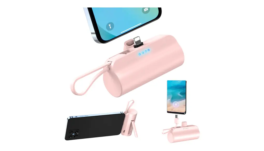 モバイルバッテリー 軽量 小型 6000mAh iPhone/Android用 2台同時充電 ケーブル内蔵 持ち運び便利 コードレス 直接充電アンドロイド LED残量表示 持ち運び便利 隠しスタンド搭載 スマホ充電 全機種対応 携帯充電 旅行·出張·キャンプ·緊急用 PSE認証済 灯显(ピンク, iPhone対応)