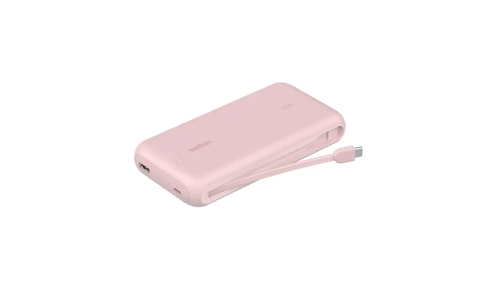Belkin モバイルバッテリー(20000mAh, 30W, USB-Cケーブル内蔵) 最大30W PD高速充電対応 PPS対応 iPhone&Androidスマホ対応 2台同時充電 PSE技術基準適合 軽量&コンパクト 機内持ち込み可能 アウトドア/災害/緊急用の便利グッズ メーカー保証2年 ピンク BPB024fqPK