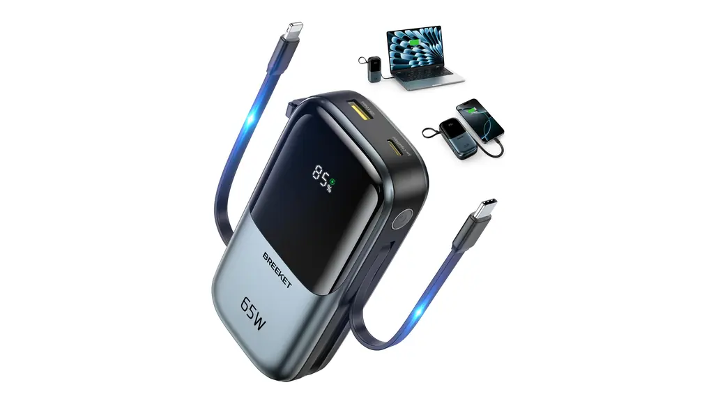 モバイルバッテリー 大容量 LEDディスプレイ 残量表示【20000mAh 65W急速充電 モバイルバッテリー 軽量 】USB-C/Lightningケーブル内蔵 小型 スマホ充電器 携帯充電器 旅行/出張/緊急用 PSE認証済み iPhone/iPad/MacBook/Android/Airpods 各種対応