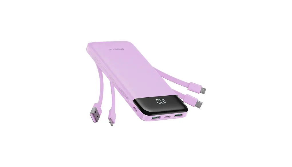 【新登場 & 4種類ケーブル内蔵】Charmast モバイルバッテリー 大容量 10000mAh 薄型 軽量 携帯充電器 6台同時充電 3way蓄電 LED残量表示 携帯充電器 コンパクト 低電流モード搭載 持ち運び便利 防災グッズ/旅行/出張/緊急用 iPhone/Android対応 PSE認証済み (パープル)
