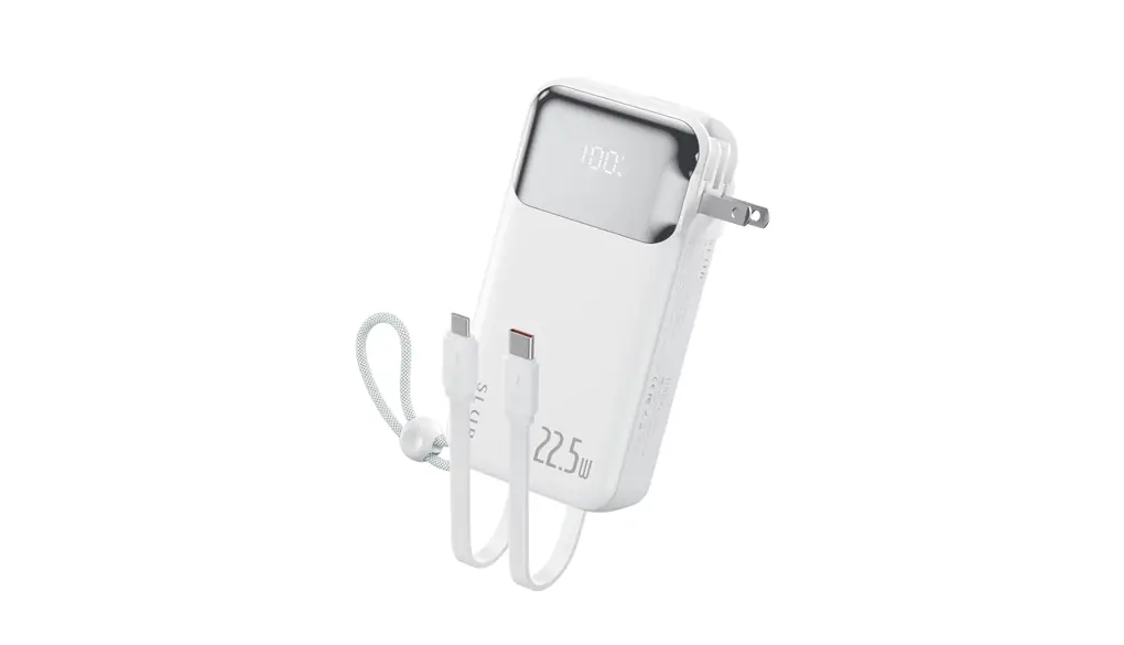 Cheergo モバイルバッテリー10000mAh コンセント一体型 折りたたみ式プラグ 22.5W急速充電 USB-C出力/入力 4台同時充電 iPhone充電ケーブル＆Type-C ケーブル内蔵 LEDディスプレイ スマホ充電器 iPhone 17/16/15/Nexus/Samsung S25/S24/S23 Sony/Sharp/Kyocera/LGなど充電対応 (白い)