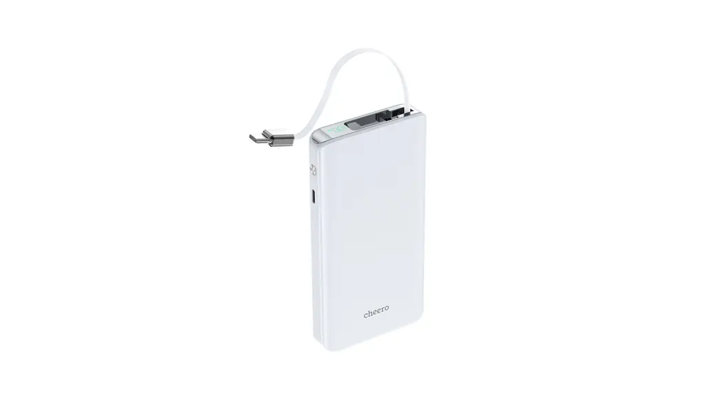 cheero Powerbox Neo 10000mAh ケーブル一体型 モバイルバッテリー 巻取り式ケーブル Power Delivery 2ポート出力 USB-C デジタルインジケータ PSEマーク付 CHE-132-WH