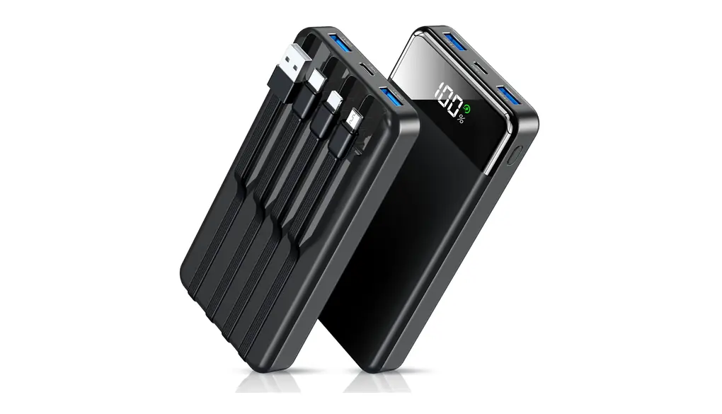 Ciunedr【4つのケーブル内蔵・56800mAh大容量】モバイルバッテリー 急速充電 5台同時充電 PSE技術基準適合品 LCDディスプレイ残量表示 Type-C入力ポート+2USB-A出力ポート 最大2.4A出力 iPad/iPhone/Android各種機器対応 おまかせ充電 低電流対応 コンパクト＆軽量 マルチ安全回路保護 旅行/出張/停電対策/緊急防災 日本語説明書
