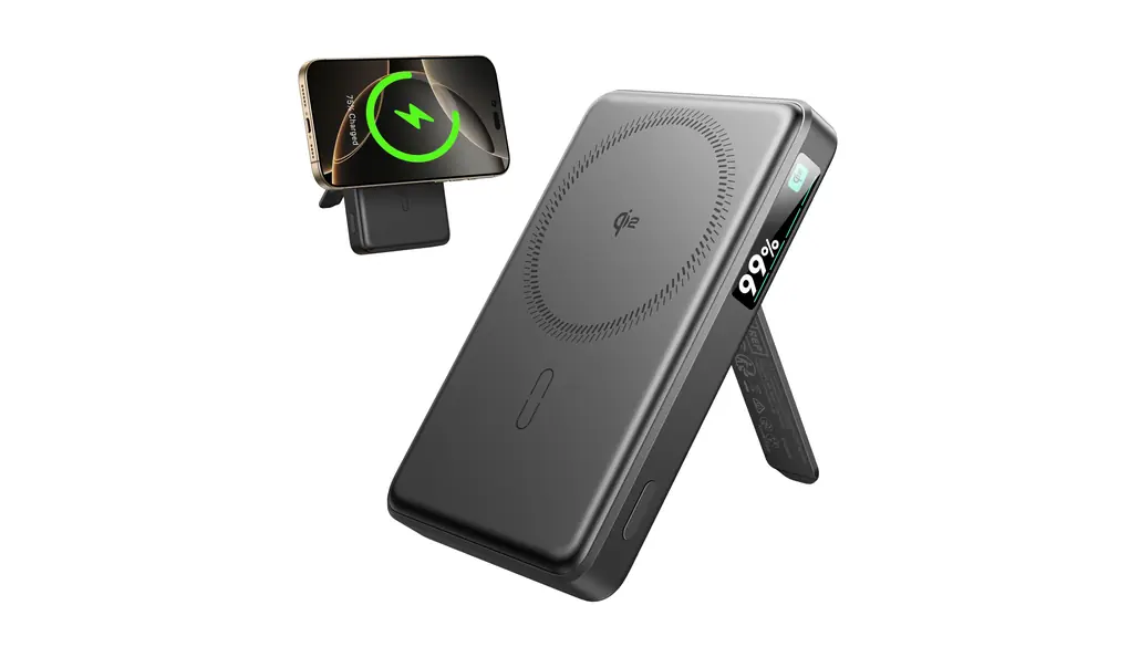 ESR Qi2認証MagSafe対応モバイルバッテリー 折りたたみ式10,000mAh 15W急速充電ポータブル充電器 LEDディスプレイモバイルバッテリー iPhone 17/16/15/14/13/12シリーズ Google Pixel 10専用 USB-Cケーブル付きMagSafe充電器 ブラック