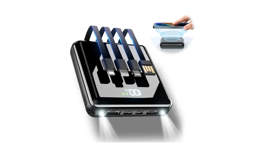 モバイルバッテリー 軽量 大容量 20800mAh【 MFi認証& 4ケーブル内蔵】 ワイヤレス充電対応 3Way蓄電 急速充電 携帯充電器 6台同時充電 Type-C コンパクト LED残量表示 回路保護 機内持ち込み可能 PSE認証済 旅行/出張/アウトドア/防災/地震/停電対策などの必携品 iPhone/iPad/Android各種スマホ対応