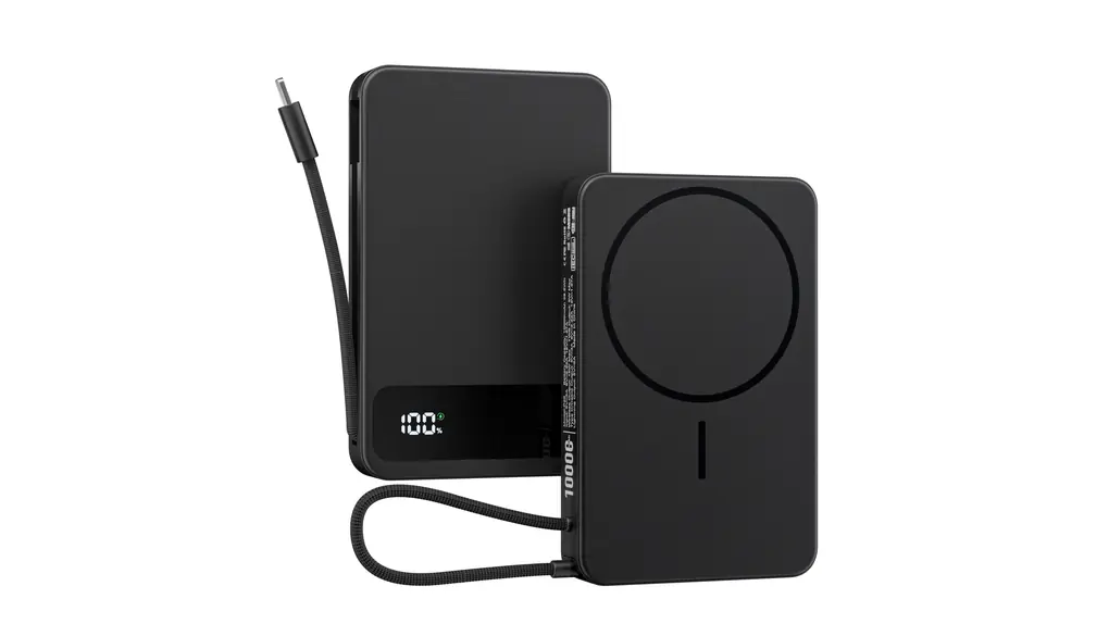 モバイルバッテリー 10000mAh MagSafe対応 【15Wワイヤレス充電+20W急速充電】ケーブル内蔵（USB-C/Lightning）4台同時充電可能 LED残量表示 USB-C入出力 携帯充電器 小型軽量 機内持ち込み可 PSE認証済 安全回路保護 旅行/出張/防災/停電対策 日本語説明書付き ブラック