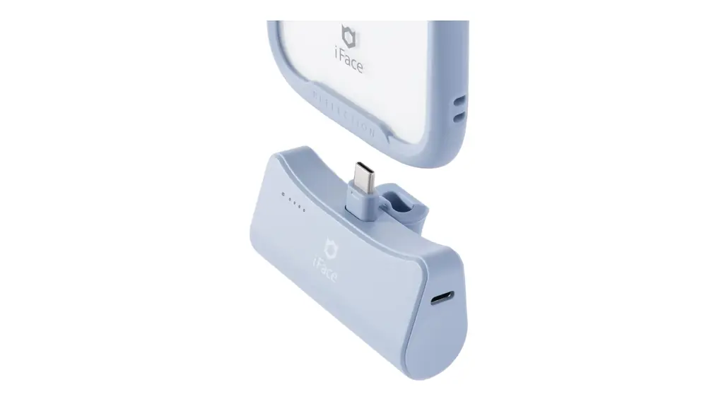 iFace ダイレクト モバイルバッテリー USB Type-C 専用 5000mAh (ペールブルー)【 USBタイプC端子専用 PSE認証済 急速充電 コンパクト 小型充電器 2台同時充電可能 持ち運び バッテリー iPhone 16/15シリーズ対応 Android USB-C 機内持ち込み可能 】