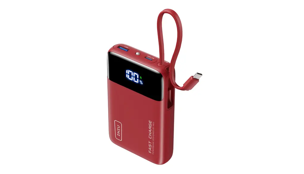 INIU 大容量 モバイルバッテリー 【45W急速充電 内蔵ケーブル付き USB-C USB-A 20000mAh】 軽量 小型 3台同時充電 PSE技術基準適合 安全設計＆多種保護 携帯充電器 薄型 旅行/出張/停電対策/アウトドア/災害/緊急用の便利グッズ iPhone 16 / 15 & Android iPad その他各種対応 日本語取扱説明書付き【レッド】