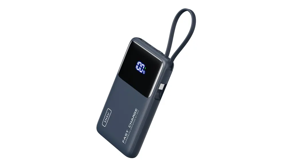 INIU 45W モバイルバッテリー 軽量 小型 大容量 10000mAh 急速充電 内蔵ケーブル付き PD QC【USB C入出力 残量表示 PSE認証済 パススルー機能】モバイル バッテリー 携帯充電器 アウトドア/防災/緊急用の必携品 iPhone 16 / 15 & Android iPad その他各種対応 日本語取扱説明書付き【ブルー】