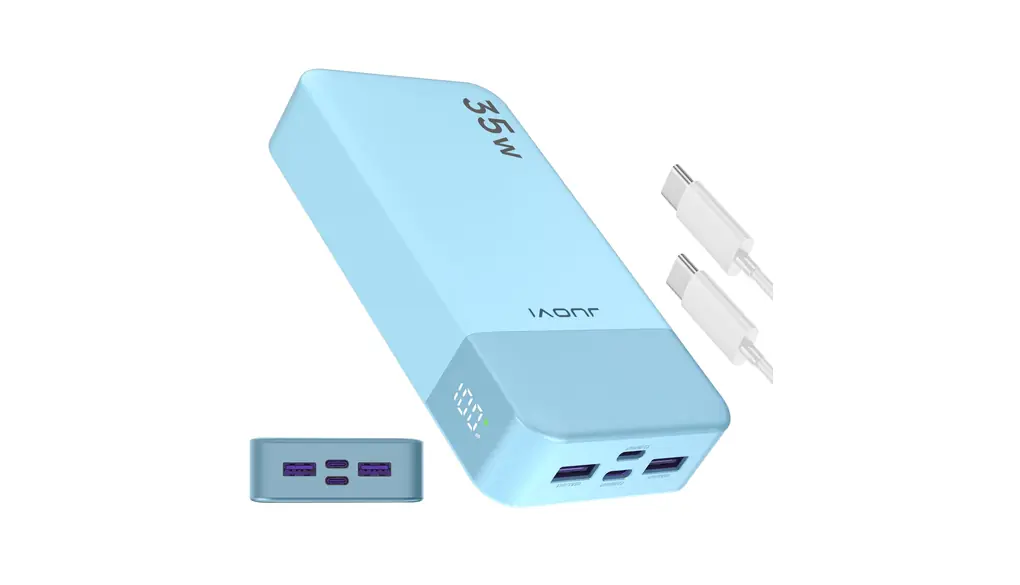 JUOVI モバイルバッテリー 大容量【20000mAh Power Bank】急速充電四つポート LED残量表示 PSE技術基準適合 三台同時充電 低電流充電対応 Type-C入出力兼用&USB出力ポート搭載 iPad/iPhone/Samsung全種機器対応 アウトドア/旅行/出張/停電対策/緊急防災に (ブルー, 20000mAh 35W)
