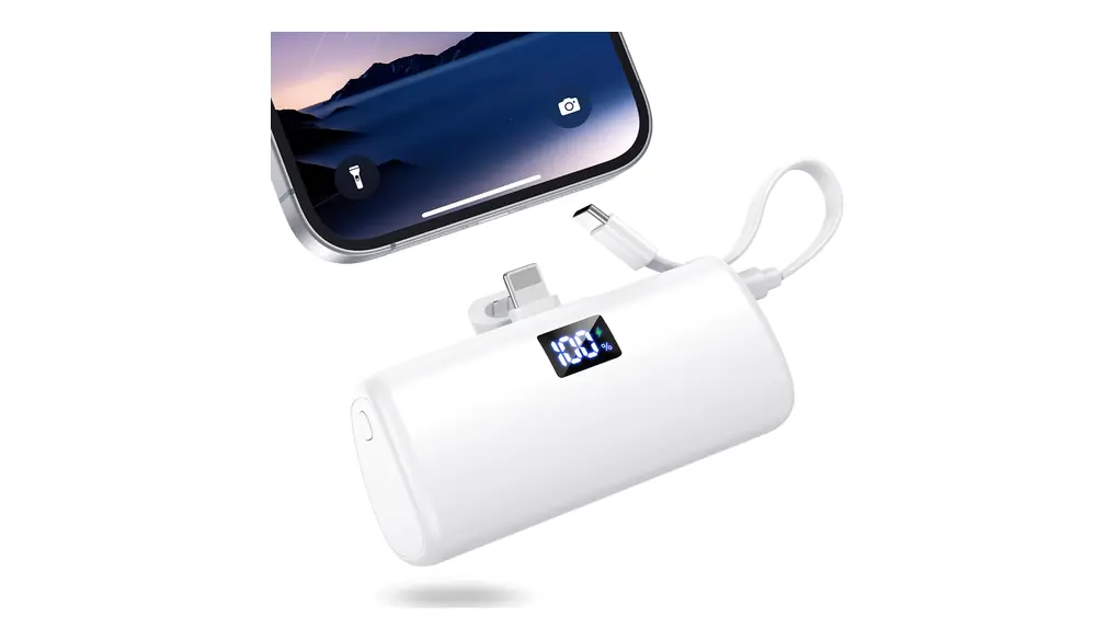 モバイルバッテリー 軽量 小型 モバイル・バッテリー ライトニングコネクター＆タイプCケーブル内蔵 コンパクト 小型モバイルバッテリー Type-C入出力 急速充電 モバ充電 携帯充電器 スマホ充電器 持ち運び便利 LCDディスプレイ搭載 機内持ち込み可能 iOS/Android全機種対応 旅行/出張/防災グッズ PSE認証済（ホワイト）