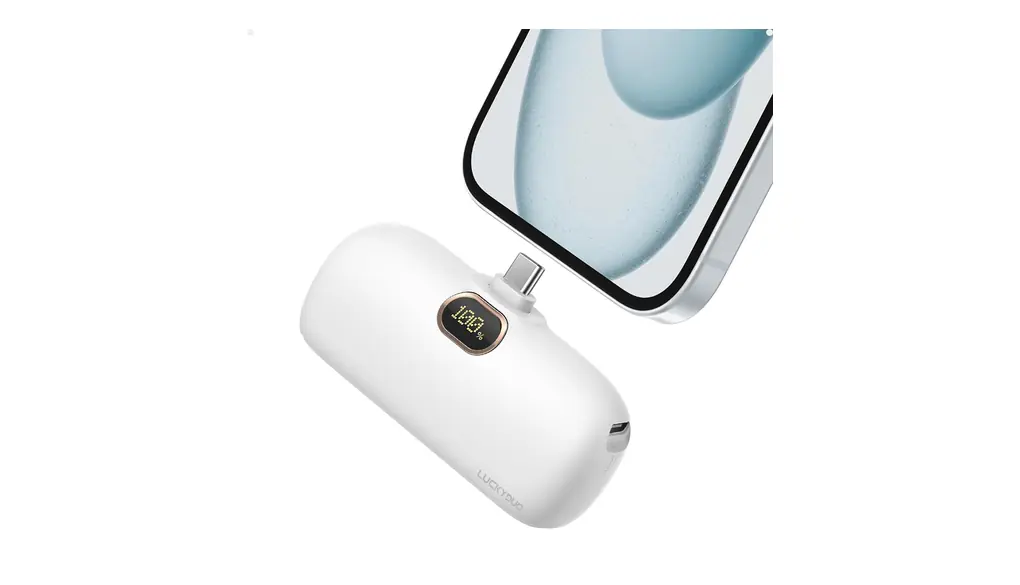 LUCKYDUO モバイルバッテリー 軽量 小型 5000mAh Type-Cコネクター内蔵 コードレス コンパクト 直接充電 PD20W急速充電 LCD残量表示 LEDライト付き PSE認証済 Android用 iPhone16/ 15/ peria/Galaxy/HUAWEI/SSwitchなど充電対応（ホワイト）