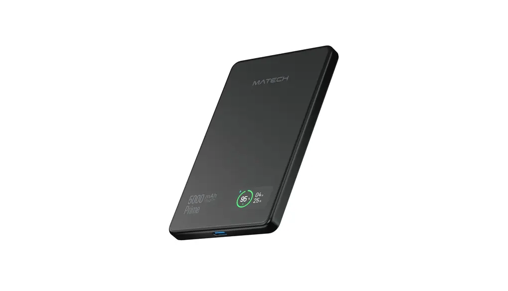 MATECH(マテック)® Qi2 モバイルバッテリー マグセーフ 超薄型 小型 軽量(薄さ8.7mm, 5000mAh)【MagSafe対応マグネット式最大出力15W ワイヤレス/タイプC PD22W/iPhone12~16対応】(MagOn Prime 5000 ブラック)