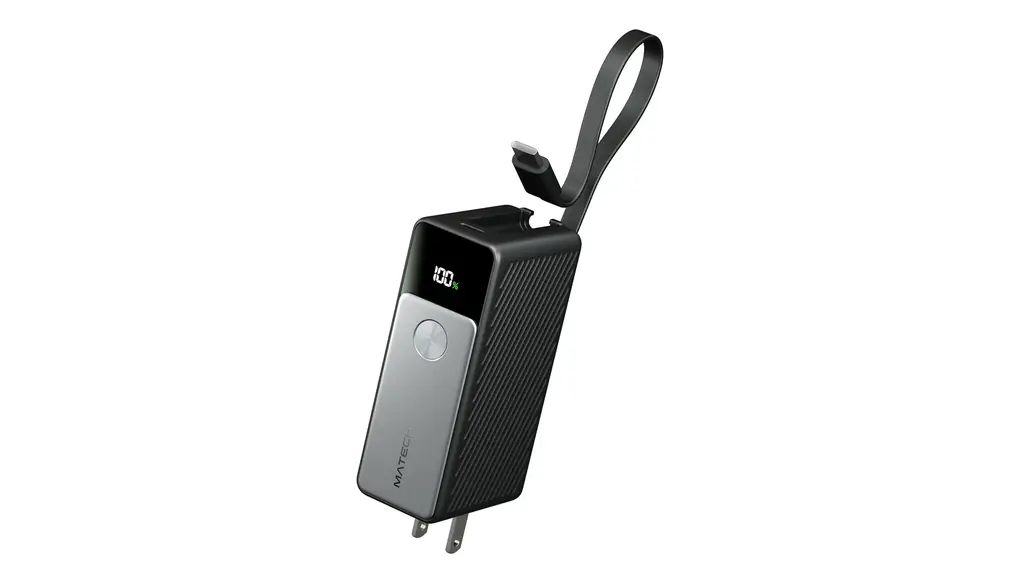 MATECH(マテック)® MATECH モバイルバッテリー コンセント一体型(45W出力, 5000mAh)【GaNUltra採用/LEDディスプレイ搭載/USB-Cケーブル一体型/コンセント一体型/折りたたみ式プラグ】iPhone MacBook Android その他機器対応 (PowerFusion 5000 45W) (メタリックブラック)