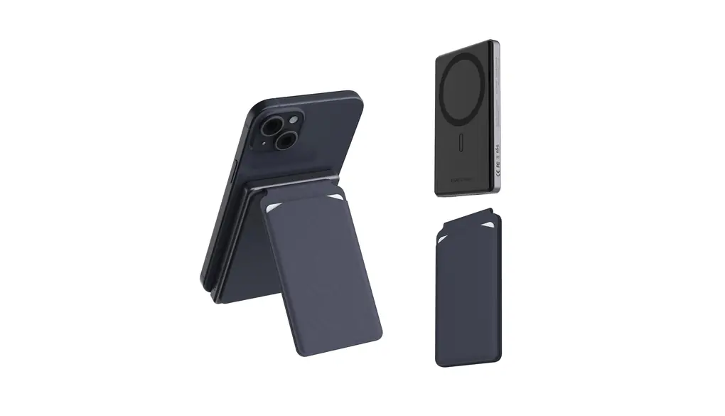 モバイルバッテリー magsafe向け マグセーフ充電器 5000mAh 小型 PUスマホスタンド マグネット式【9mm超薄型/PD20W急速/PUカードケース付き/USB-C入出力/PSE認証】ワイヤレス モバイル バッテリー スマホ充電器 LED残量表示 iPhone/Android/AirPods対応 旅行&出張 (黒)