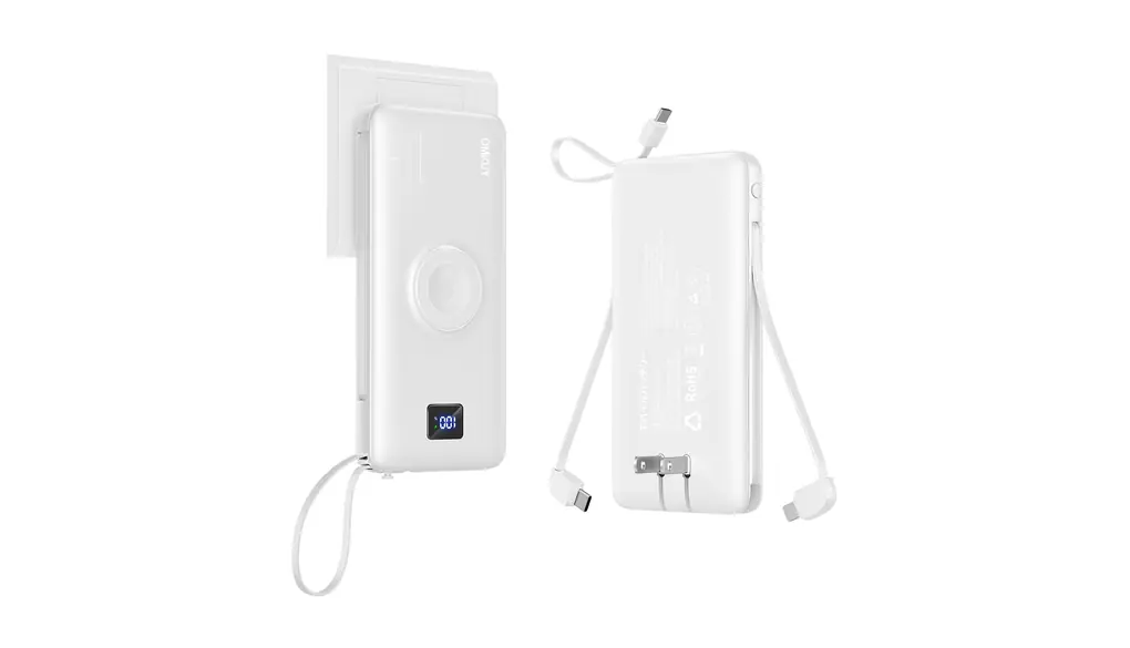 【OMKUY 新登場】iwatch モバイルバッテリー コンセント付き iwatch対応 充電器 10000mAh大容量(折り畳みACプラグ/パススルー/Watch&iPhone同時充電/PD 20W&SCP22.5急速充電/ケーブル内蔵)Type-C スマホ 携帯充電器 薄型 モバイルばってりー ウォッチSeries＆Android等対応 白