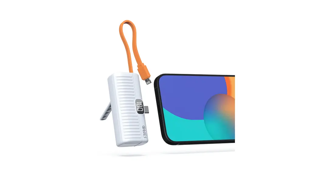 ONES 5000mAh モバイルバッテリー 防災予備 『 内蔵ケーブル、スタンド 』〔 大容量、10.5W 急速充電 〕 【 iPhone/Android/Airpods/Bluetooth ヘッドセット スピーカー 用 】 ポータブル ミニ パワーバンク (USB-C端子 + Lightingケーブル)