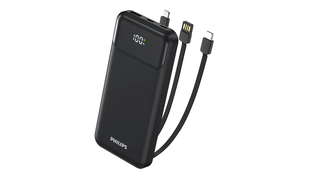 Philips (フィリップス) モバイルバッテリー 10000mAh大容量 ケーブル内蔵 PD&QC急速充電 四台同時充電 LED電量表示 スマホ充電器 PSE認証済 多種保護 持ち運びやすい DLP1912CB