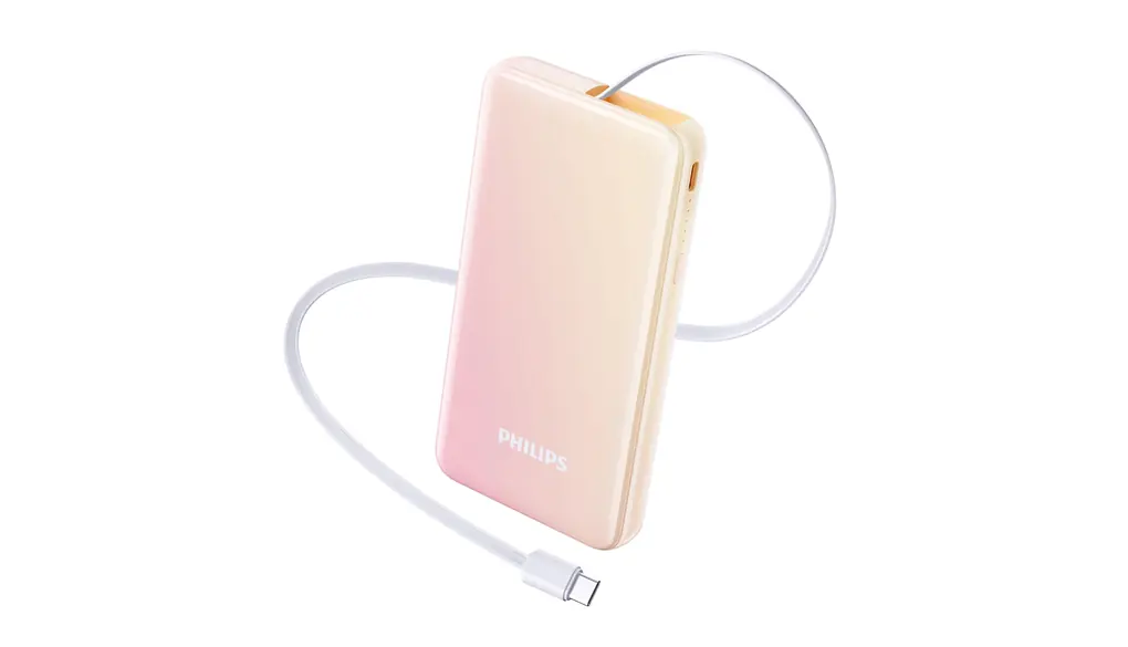 Philips (フィリップス) モバイルバッテリー 10000mAh大容量 巻き取り式USB-Cケーブル PD20W急速充電 出力入力対応 二台同時充電 パススルー充電 スマホ充電器 PSE認証済 多種保護 持ち運びやすい DLP1913CP