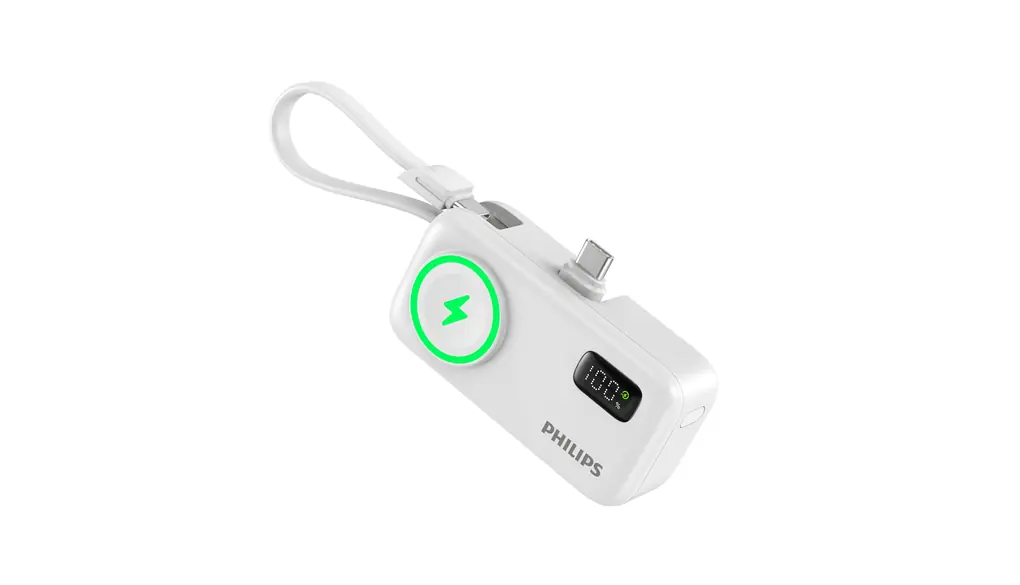 Philips(フィリップス) モバイルバッテリー 小型 Apple Watch対応 5000mAh アップルウォッチ 充電 2.5W 折畳み式 usb cコネクター type-c ケーブル内蔵 軽量 PD 22.5W急速充電 パススルー機能/LEDディスプレイ搭載 PSE認証済 iOS ＆ Android デバイス対応 ホワイト DLP2557CW