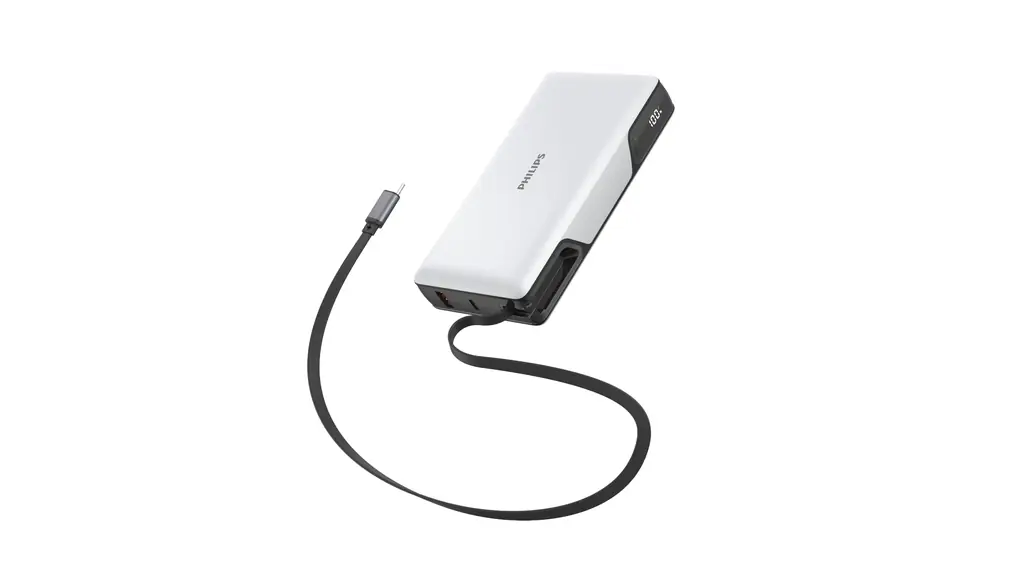 Philips (フィリップス) 巻き取り式 モバイルバッテリー 20000mAh 大容量 入出力 タイプc 約70CMケーブル内蔵 22.5W急速充電 3台同時充電 USB-Cポート パススルー機能搭載 iOS/Android対応 機内持込可 旅行/出張/停電対策/防災グッズ DLP2721CW