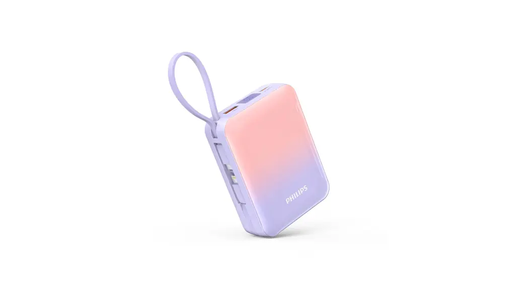 Philips (フィリップス) モバイルバッテリー 20000mAh 大容量 PD 22.5W 急速充電 Lightning type-c ケーブル内蔵 タイプc ライトニング 4台同時充電 携帯便利 充電器 iPhone 16 / 15 Android iOS スマホ対応 PSE認証済 ピンク紫 DLP2722CP
