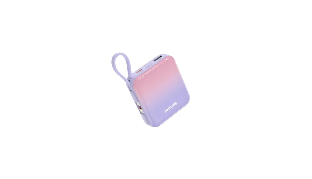 Philips (フィリップス) モバイルバッテリー 10000mAh 大容量 小型 携帯充電器 Lightning type-c ケーブル内蔵 22.5W タイプc ライトニング 4台同時充電 スマホ 持ち運び iPhone 16 / 15 Android iPad 各種機器対応 PSE認証済 (ピンク紫)