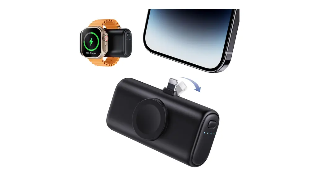 RORRY[業界初モバイルバッテリー]コンパチブル充電器 5000mAh大容量 コードレス For iPhone/iwatch/Airpods 折りたたみコネクター内蔵 3A急速充電 軽量 小型 携帯便利 3台同時充電 パススルー機能 PSE認証済 Apple Watch Ultra/Ultra2/S3-8/iPhone14/13/12/11/x/Airpodsなどに対応