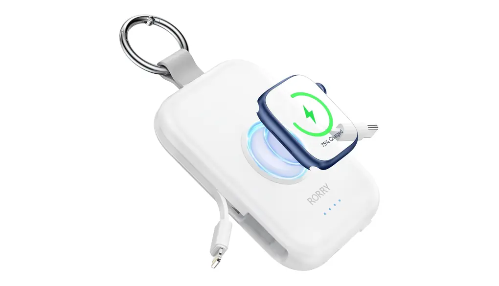 【新登場】RORRY モバイルバッテリー apple watch 充電器 ワイヤレス充電 5000mAh 2本ケーブル内蔵 【iPhone用+Type-Cケーブル内蔵】 アップルウォッチ対応 apple watchとiphone 最大4台同時充電 For Apple Watch ultra2/9/8/7全シリーズに対応 軽量 小型 コンパクト 持ち運び/PSE ホワイト