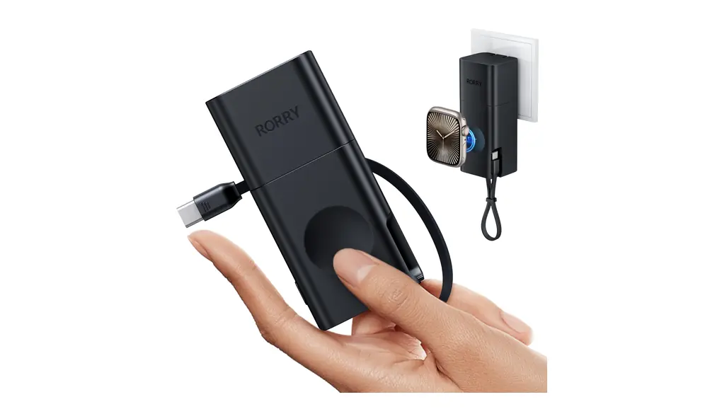 RORRY 2025革新モデル モバイルバッテリー コンセント一体型【超小型・ACアダプター取り外し・USB-Cケーブル内臓】Apple Watchモバイルバッテリー 5200mAh パワーバンク iPhoneとiwatch同時充電 折りたたみ式ACプラグ PD20W急速充電 ３台同時充電 パススルー iPhone17/16/15/Applewatch ultra2/10/9/8/7などに対応
