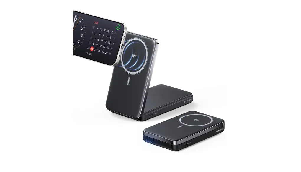 RORRY 業界昇進版 qi2 ワイヤレス充電器 モバイルバッテリー MagSafe対応 【qi2認証 15Wワイヤレス充電・10000mAh大容量・折りたたみ式スタンド一体型】アルミ合金製充電面 超低温 USB-Cポート入出（PD 20W） 急速 magsafe充電器 マグネット パススルー 低電流モード iPhone 17/16/15/14/13/12/Google Pixel 10対応