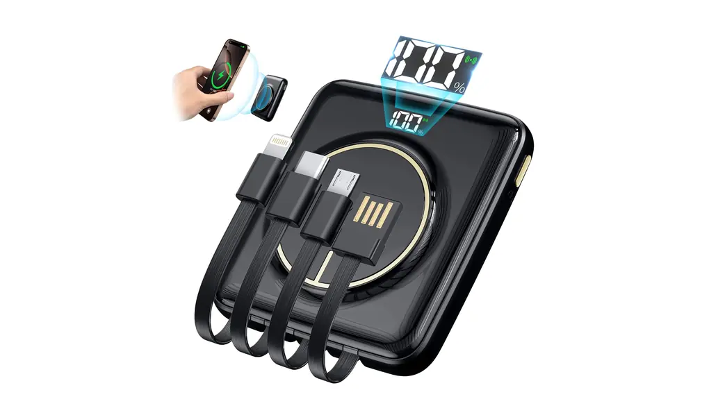 モバイルバッテリー 軽量 小型 【ワイヤレス充電・5台同時充電・ LED電量表示】 15000mAh大容量 Power Bank 薄型 スマホ充電器 携帯充電器 急速充電 ケーブル内蔵 過圧保護 Type-C入出力 iPhone/Android対応 PSE認証 持ち運び便利 旅行/ビジネス/災害対策/機内持ち込み (ブラック)