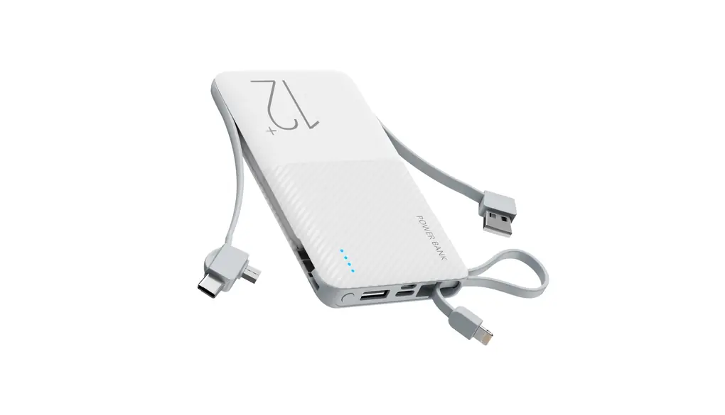 モバイルバッテリー 12000mAh大容量・3本ケーブル内蔵 携帯充電器 軽量 薄型 急速充電 3台同時に充電 PSE技術認証済 安全回路保護 Micro-B/Type-C/アイフォン用/USB-A 4種類ケーブル内蔵 スマホ充電器 薄型&軽量 機内持ち込み可能 旅行/出張/アウトドア/キャンプ ホワイト
