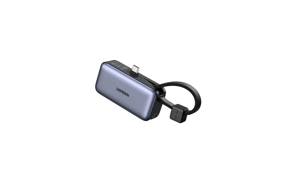 UGREEN Built-In USB-Cコネクター モバイルバッテリー 5000mAh 小型コンパクト 22.5Ｗ コードレス 軽量 Type C一体型 LED画面残量表示/スタンド付き/PSE技術基準適合 iPhone 17 iPad Pro Galaxy Pixel その他USB-C機器対応