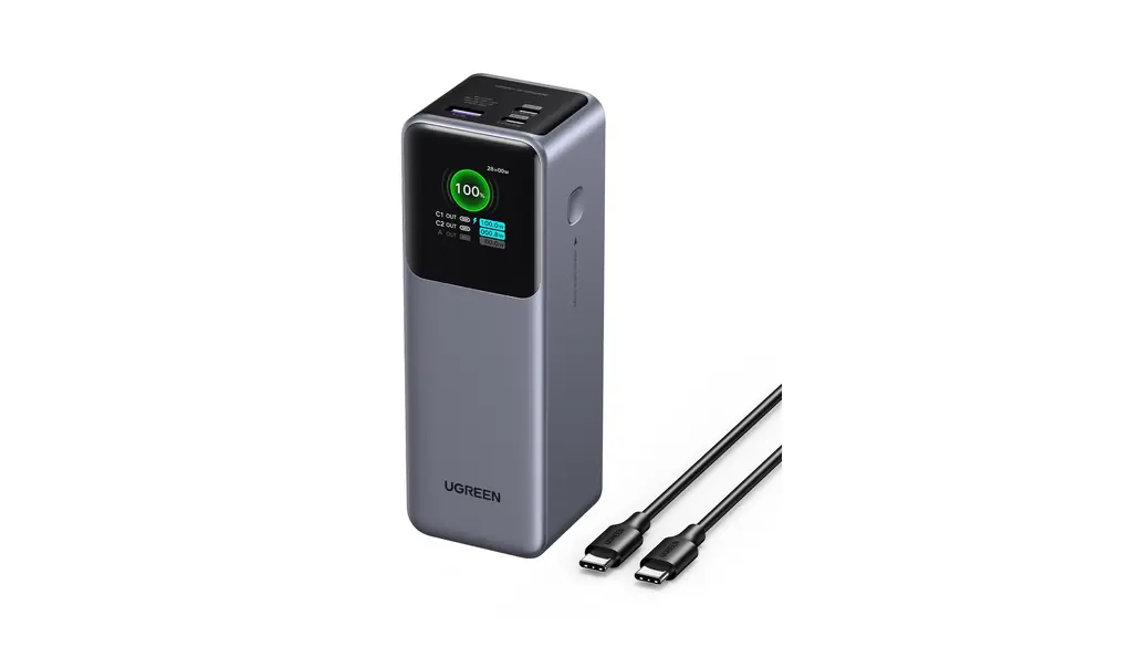 UGREEN Nexode モバイルバッテリー (25000mAh・200W) 3ポート USB-C×2 USB-A×1 革新なTFTディスプレイ PD3.1 急速充電対応 大容量 縦置きデザイン 省スペース パススルー/低電流モード搭載 PSE技術基準適合 MacBook PD対応Windows PC iPad iPhone17 Galaxy Android スマホ ノートPC PB722