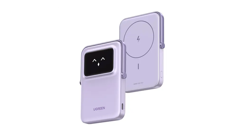 UGREEN Uno モバイルバッテリー （5000mAh 7.5W ）Qiマグネット式ワイヤレス充電対応 軽量 小型 折畳式スタンド付き TFTスクリーン・表情表示 USB-C PD 20W 急速充電対応 コンパクト パススルー機能 低電流モード搭載 PSE技術基準適合 iphone17-12シリーズ マグネット対応機種に適用 その他 PB571 パープル