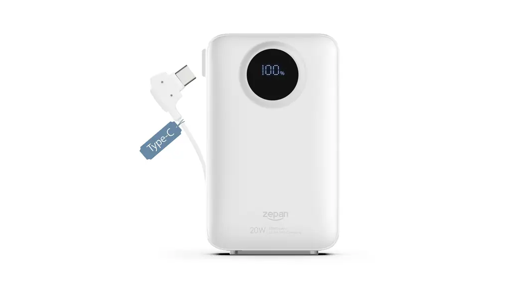 zepan モバイルバッテリー 10,000mAh 大容量 軽量 小型 PD20W 3台同時充電 ライトニングケーブル内蔵 USB-A出力ポート type-c入力ポート 急速充電対応 最大出力20W スマホスタンド搭載 スマホ充電器 バッテリー w100pd (ホワイト, Type-Cケーブル付き)