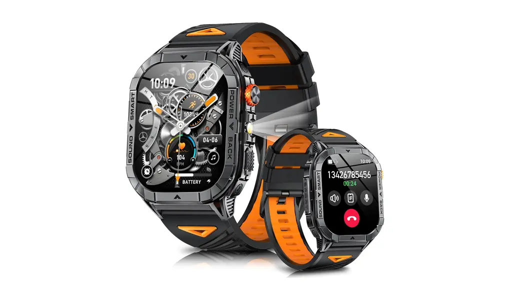 スマートウォッチ 2.13インチAMOLED高精度画面 軍用規格 LED フラッシュライト機 smart watch Bluetooth5.3通話機能付き 400mAh長持ちバッテリー 100種類運動モード IP68防水 アプリのGPS連動可能 ウォッチスマート iPhone アンドロイド対応 文字盤設定 歩数計 天気予報 日本語説明書付き TELEC認証取得済 (ブラック)