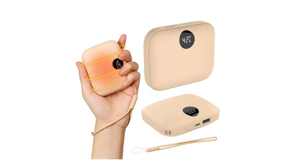 クーリーン(Coolean) USB 充電式カイロ モバイルバッテリー機能 あったかPOMI ポケットカイロ [ 両面10秒速暖 最大8時間連続使用 温度調節可能 42℃ / 47℃ /52℃ 9600mAh LEDデジタル表示 軽量 ] 寒さ対策 ベージュ MS-CL286BG-AM 【国内正規品】