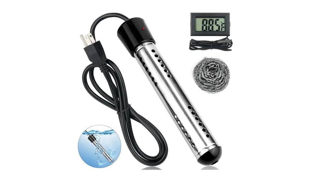 Immersion Water Heater, 2000W Portable Bucket Heater with 304 SS Guard, Electric Submersible Water Heater for Inflatable Pool Bathtub with LCD Thermometer, Fast Heats 5 Gallons of Water in Minutes