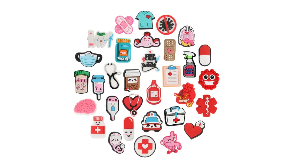 mortd - Dijes para decoración de zapatos médicos, 32 unidades, con temática de médicos, enfermeras, para decoración de zapatos, decoración de zuecos, accesorios de PVC para fiestas, regalos de cumpleaños, graduación, Cloruro de polivinilo