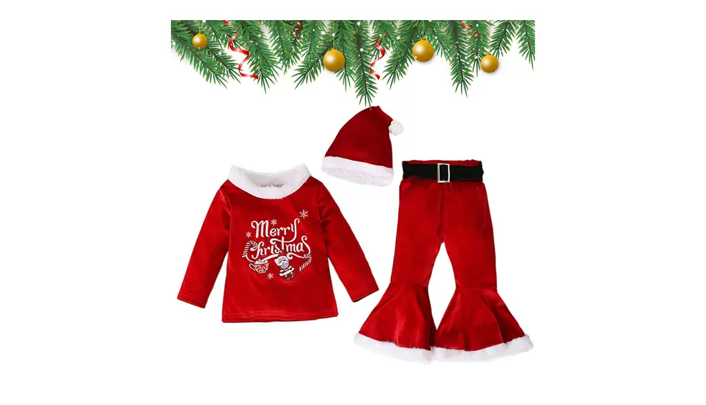 ガールズクリスマスサンタコスチューム - キッズ長袖ベルベットフレアパンツ帽子クリスマスセット | 肌に優しいソフトベルベットの冬のクリスマス衣装、ホリデー誕生日パーティーのドレスアップに最適