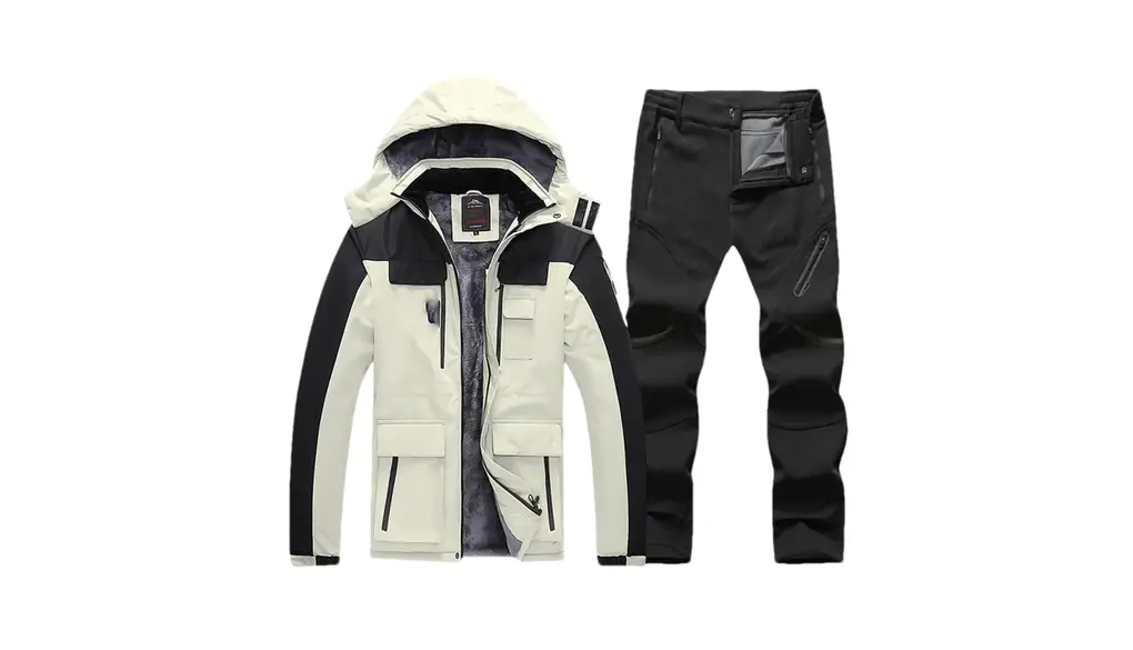 男性暖かいスキースーツフリースハイキングジャケットパンツ冬スノーボードスキーコート屋外トレッキングキャンプ 1set(jacket pants)01 Asian 2XL EUR M