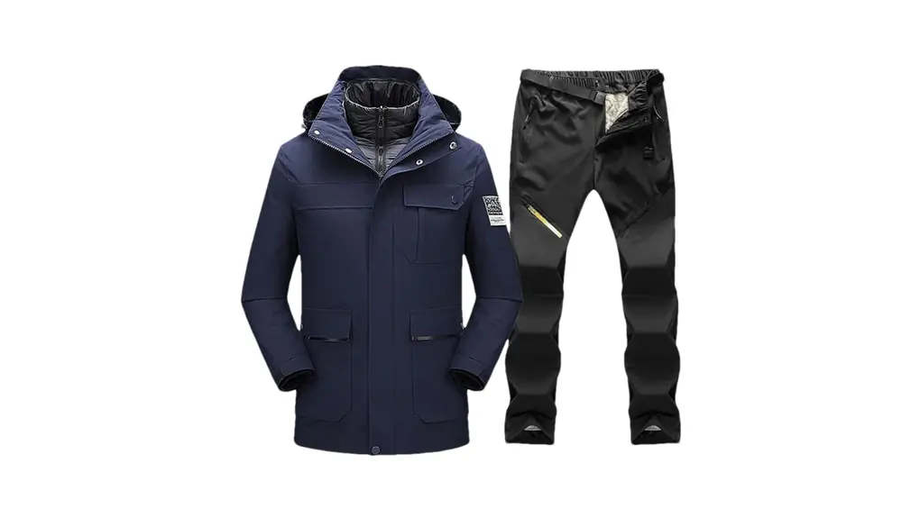男性冬スキースーツスノーボード屋外マウンテン暖かい雪スキーダウンジャケット + フリースパンツ 1set(jacket pants)03 Asian 2XL EUR L