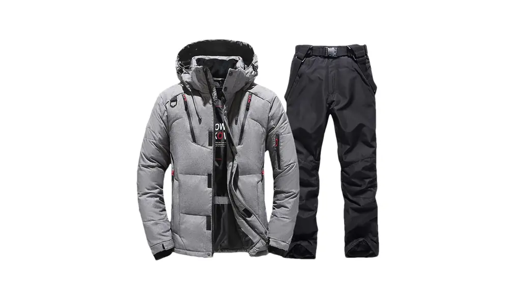メンズ マウンテン スキー ジャケット スキー パンツ アウトドア スノー スポーツ スノーボード 冬 ウォーム ダウン スキー スーツ 1Set(gray9 Black) Asian 2XL(75-80kg)