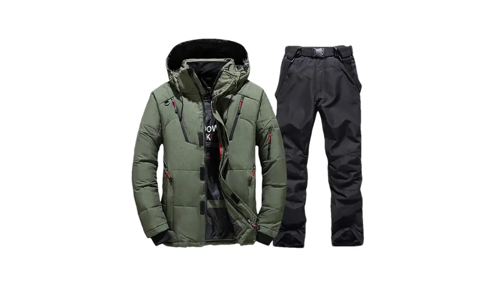 メンズ マウンテン スキー ジャケット スキー パンツ アウトドア スノー スポーツ スノーボード 冬 ウォーム ダウン スキー スーツ 1Set(Army Black) Asian 2XL(75-80kg)