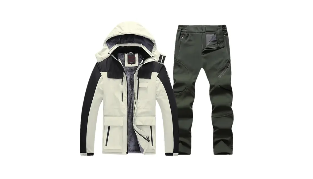 男性暖かいスキースーツフリースハイキングジャケットパンツ冬スノーボードスキーコート屋外トレッキングキャンプ 1set(jacket pants)04 Asian 2XL EUR M