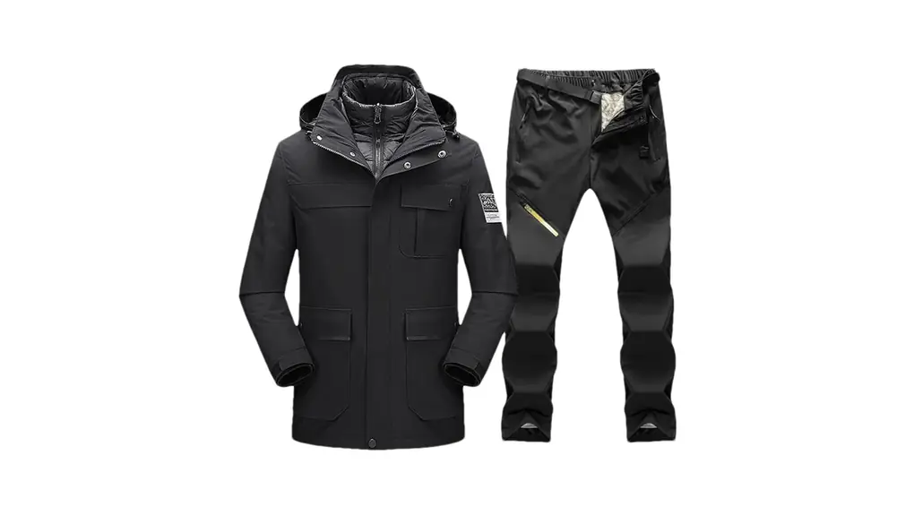 男性冬スキースーツスノーボード屋外マウンテン暖かい雪スキーダウンジャケット + フリースパンツ 1set(jacket pants)04 Asian 2XL EUR L