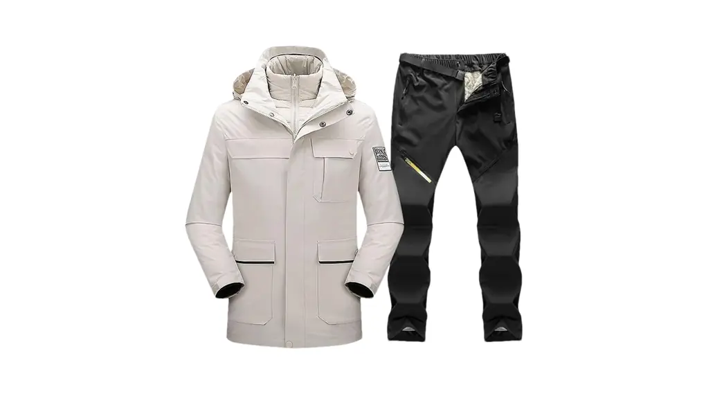男性冬スキースーツスノーボード屋外マウンテン暖かい雪スキーダウンジャケット + フリースパンツ 1set(jacket pants)01 Asian 2XL EUR L